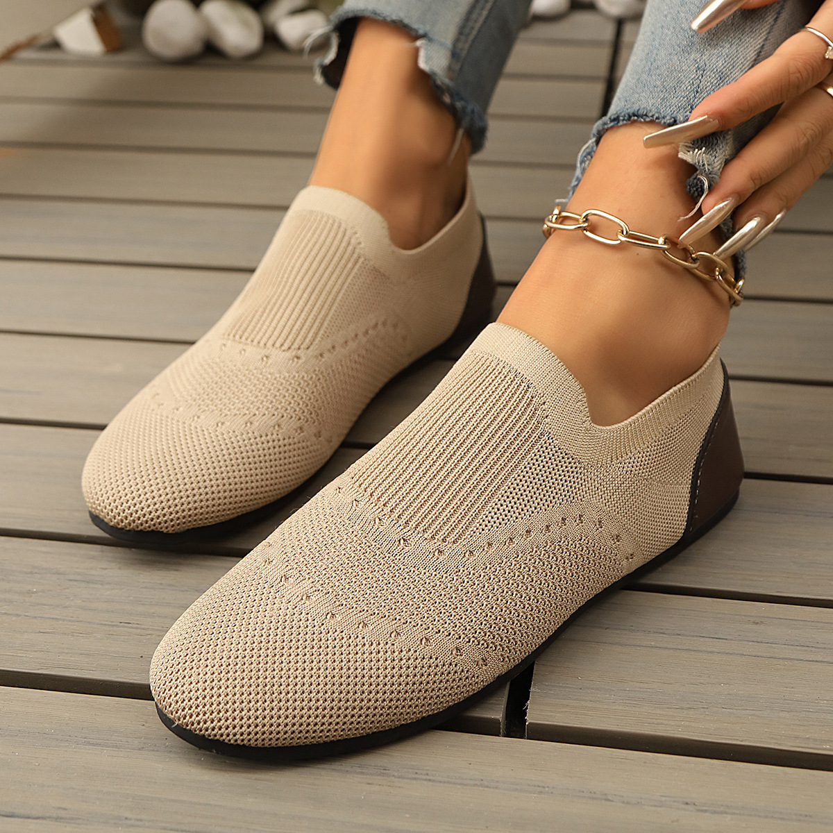 Flyknit Womens Shoes Flat-Soled Breathable Casual - Image 5