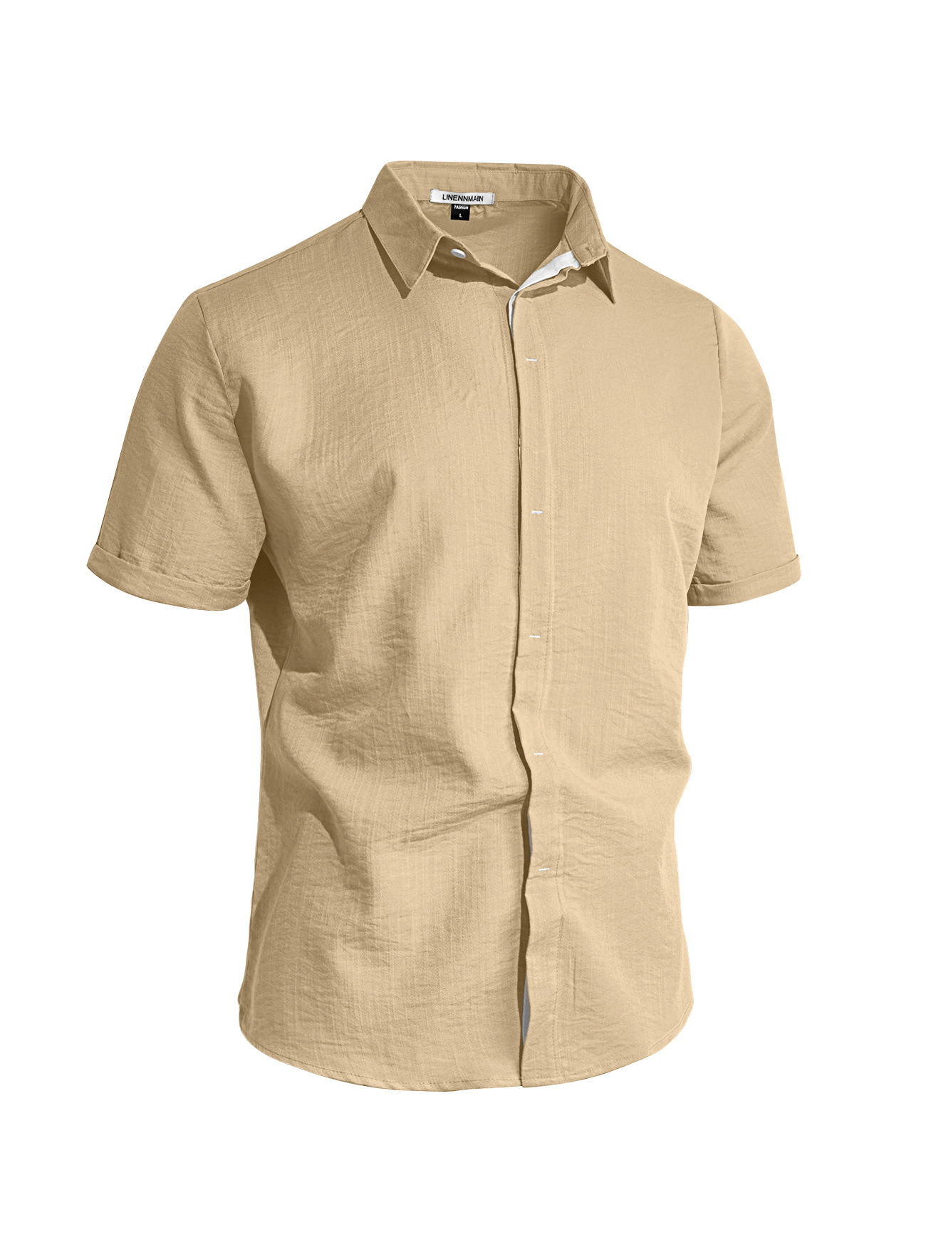 Mens Solid-color Short-sleeve Lapel Shirt - Image 4