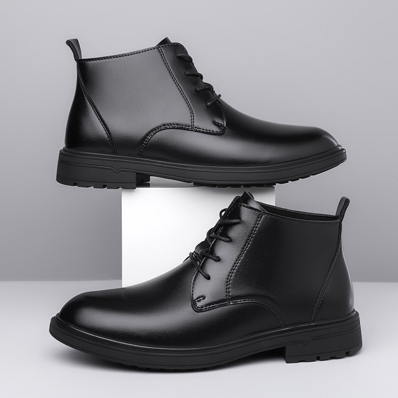 Retro Lace Up Denim Trendy Mid-length Warm Non-slip Men's Martin Boots - Image 6