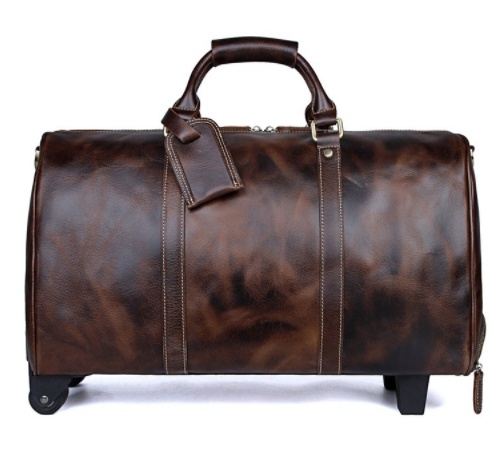 Large Capacity Cowhide Trolley Travel Bag - Image 4