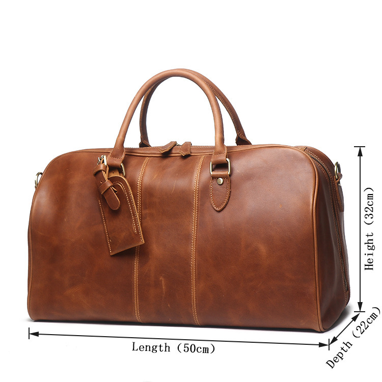 Men's Leather Hand Travel One Shoulder Crossbody Duffel Bag - Image 3