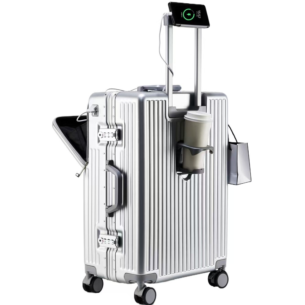 Suitcase Travel Luggage Trolley Front-Opening Large Capacity Aluminum Frame Carry-On Cabin Bag - Image 2