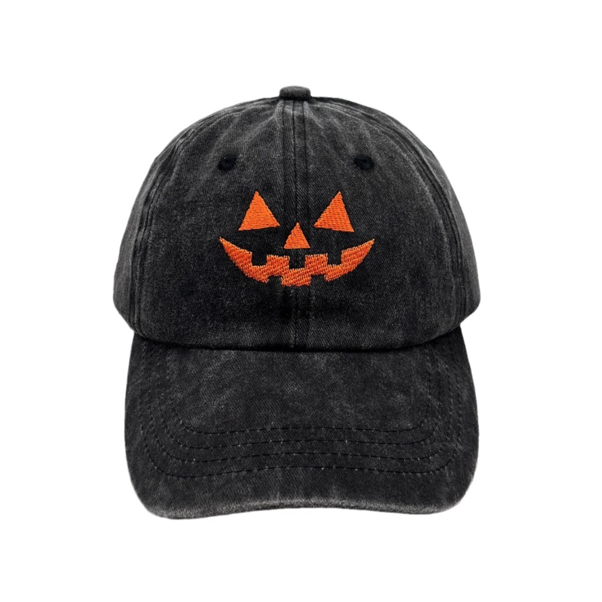 Washed Cotton Men's And Women's Casual Halloween Embroidery Pumpkin Smiley Baseball Cap - Image 5