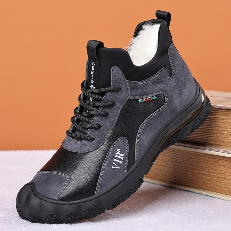 Winter Fleece-lined Thick High Waist Casual Cotton-padded Shoes Men's Hiking Shoes - Image 4