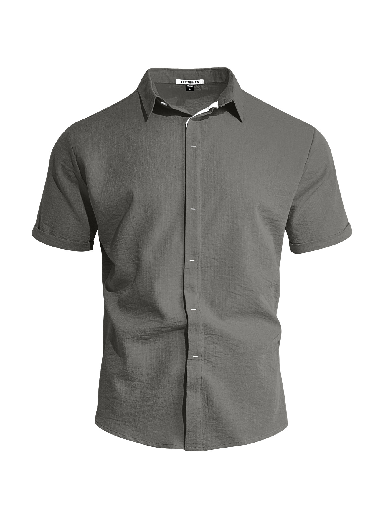 Mens Solid-color Short-sleeve Lapel Shirt - Image 10