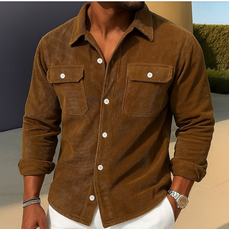Mens Loose-fit Corduroy Shirt-coat - Image 6