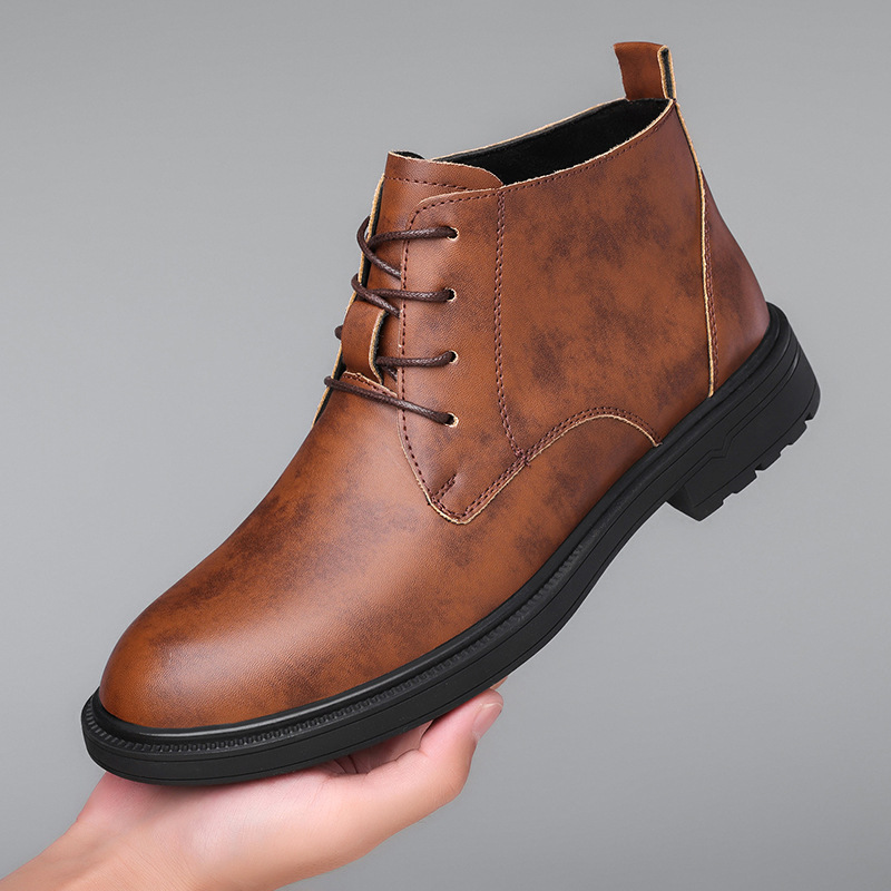 Retro Lace Up Denim Trendy Mid-length Warm Non-slip Men's Martin Boots - Image 2