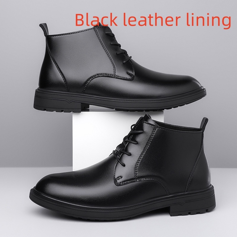 Retro Lace Up Denim Trendy Mid-length Warm Non-slip Men's Martin Boots - Image 3