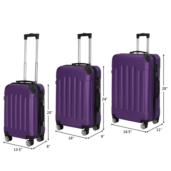 Three In One Handle Universal Wheel With 4 Corner Guards Pull Rod Box, 20in, 24in, 28in ABS Aluminum Alloy Pull Rod, Classic Color Scheme - Dark Purple - Image 3