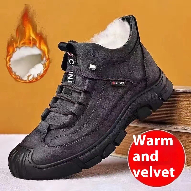 Winter Fleece-lined Thick High Waist Casual Cotton-padded Shoes Men's Hiking Shoes - Image 8