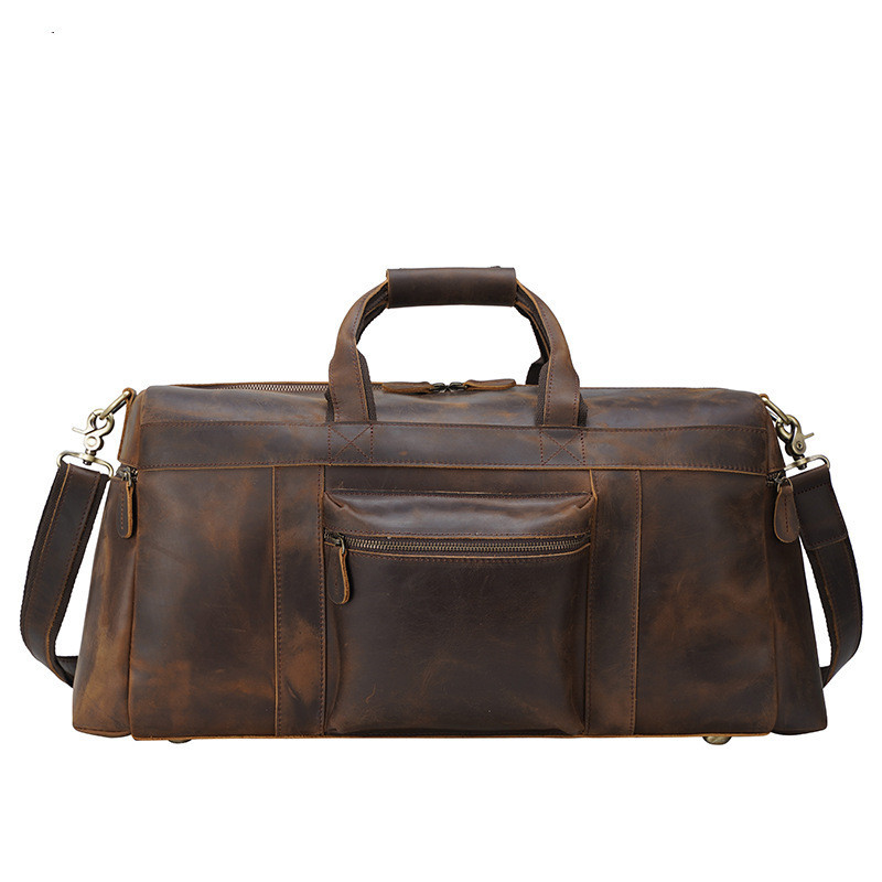 Vintage Crazy Horse Leather Men's Travel Large Capacity Tote - Image 2