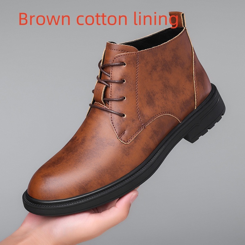Retro Lace Up Denim Trendy Mid-length Warm Non-slip Men's Martin Boots - Image 5