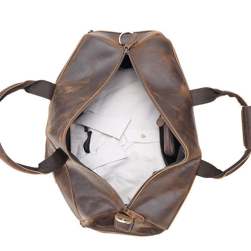 Vintage Crazy Horse Leather Men's Travel Large Capacity Tote - Image 5