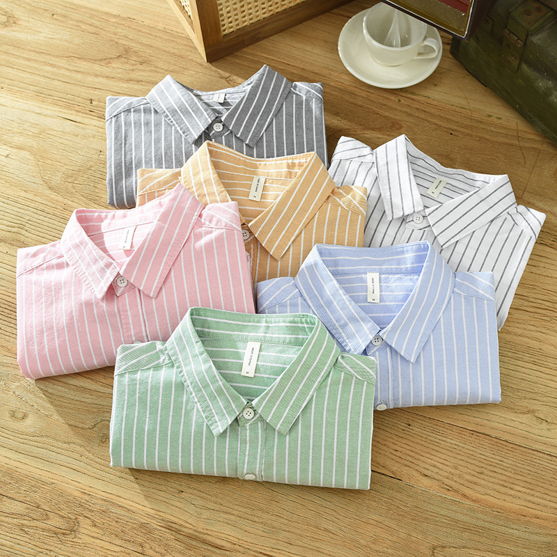 Simple Versatile Striped Oxford-cloth Long-sleeve Mens Casual Loose-fit Cotton Shirt - Image 4