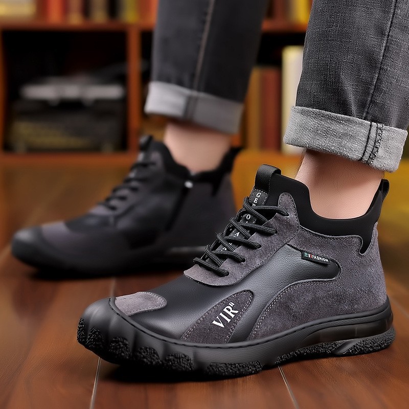 Winter Fleece-lined Thick High Waist Casual Cotton-padded Shoes Men's Hiking Shoes - Image 6